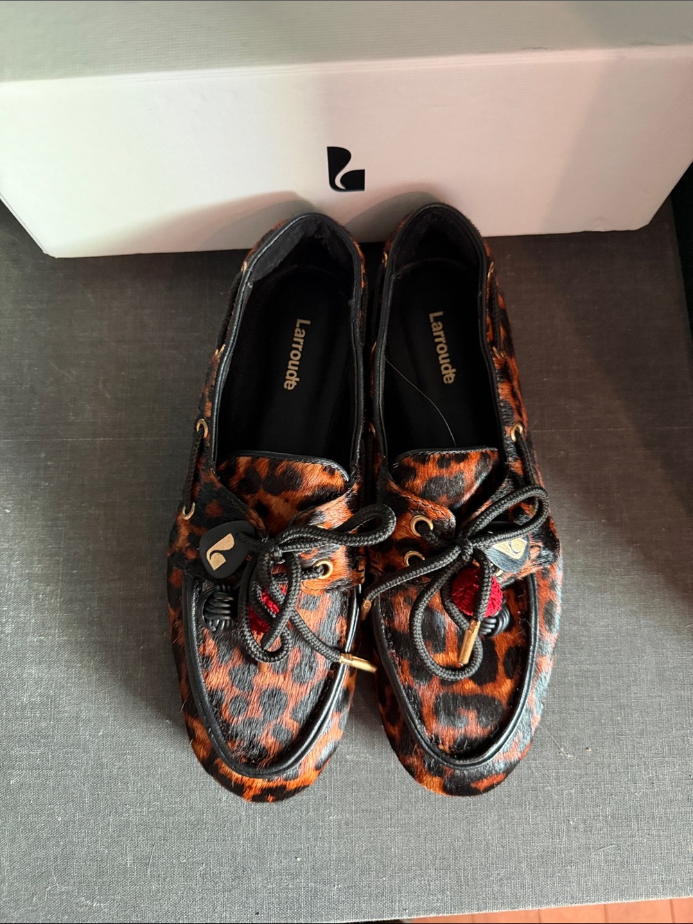 Larroude Leopard-Print Haircalf Boat Shoes - Black & Brown